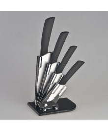набор керам ножей на подст 4шт (3",4",5",6") черная ручка СВ-31(43013) оптом. Набор кухонных ножей в Новосибирске оптом. Кухонные ножи в Новосибирске большой ассортимент