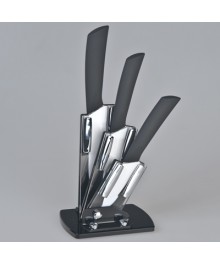 набор керам ножей на подст 3шт (3",4",5") черная ручка СВ-32(43014) оптом. Набор кухонных ножей в Новосибирске оптом. Кухонные ножи в Новосибирске большой ассортимент