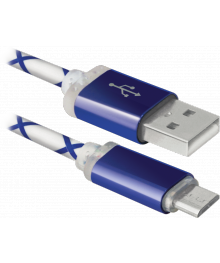 Кабель USB08-03LT USB 2.0 голуб. подсветка,LED, AM-MicroBM, 1м DEFENDERВостоку. Адаптер Rolsen оптом по низкой цене. Качественные адаптеры оптом со склада в Новосибирске.
