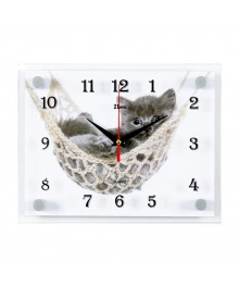 Часы настенные СН 2026 - 1121 Котенок в гамаке прямоуг (20х26)астенные часы оптом с доставкой по Дальнему Востоку. Настенные часы оптом со склада в Новосибирске.