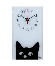 Часы настольные СН 1322 - 16 Выглядывающий кот вертикальн белые (13x22) (10)стоку. Большой каталог будильников оптом со склада в Новосибирске. Будильники оптом по низкой цене.