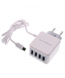 Блок пит USB сетевой  Орбита OT-APU51 белый кабель Micro USB (4*USB, 5В, 2,4A, 80см)