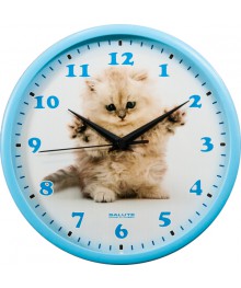 Часы настенные  Салют 26х26  П - 2Б4.5 - 395 КОТЕНОК пластик круглые (10/уп)астенные часы оптом с доставкой по Дальнему Востоку. Настенные часы оптом со склада в Новосибирске.