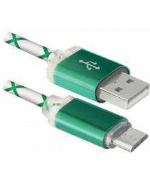 Кабель USB08-03LT USB 2.0 зелен.подсветка,LED, AM-MicroBM, 1м DEFENDERВостоку. Адаптер Rolsen оптом по низкой цене. Качественные адаптеры оптом со склада в Новосибирске.