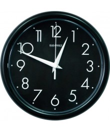 Часы настенные  Салют 24х24 ПЕ - Б6 - 266 пластик черные круглые (10/уп)астенные часы оптом с доставкой по Дальнему Востоку. Настенные часы оптом со склада в Новосибирске.