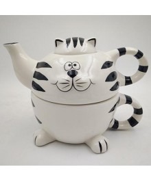 Милый котик Чайник заварочный с кружкой, чайник 310мл, кружка 310мл, керамикакерамики в Новосибирске оптом большой ассортимент. Посуда фарфоровая в Новосибирскедля кухни оптом.