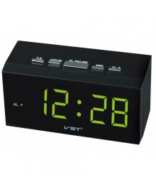 часы настольные VST-772/2 (зеленый) с блоком питаниястоку. Большой каталог будильников оптом со склада в Новосибирске. Будильники оптом по низкой цене.