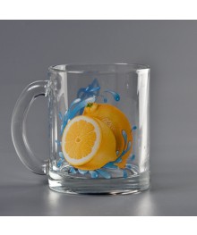 Кружка  стекло 300мл Лимон 04с1208 (8512)керамики в Новосибирске оптом большой ассортимент. Посуда фарфоровая в Новосибирскедля кухни оптом.