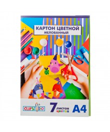 Картон цветной набор А4, 7л. 7 цветов, мелованный картон 70шт/уп