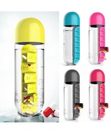 пластиковая бутылка-органайзер для воды с таблетницей-отсеком для таблеток/витамин PillBox (600 мл)Термокружки купить оптом. Продажа оптом бытолок и термокружек.