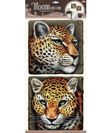 Наклейка   POA 9506  леопарды (объемные) р-р 32х60см х 2 элемента. Наклейки декоративные, интерьерные, наклеёки на стекло и на мебель оптом со клада в Новосибриске.