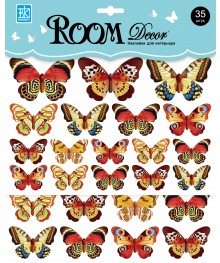 Наклейка   RKA 3303 Бабочки разноцветные, 2 листа, голограмма,р-р 25 х 25 см, ПВХ, 3D/уп.12/. Наклейки декоративные, интерьерные, наклеёки на стекло и на мебель оптом со клада в Новосибриске.