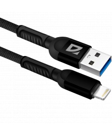 Кабель USB - Lightning F167,black, 1м, 2,4А,ткань Defender
