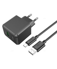 Блок пит USB сетевой  Hoco CS12A + кабель Type-C Чёрный (1хUSB, QC3.0, 18W, 3А)