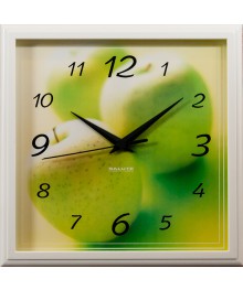 Часы настенные  Салют 28х28  П - 2А7 - 457 ЯБЛОКИ пластик квадратные (10/уп)астенные часы оптом с доставкой по Дальнему Востоку. Настенные часы оптом со склада в Новосибирске.