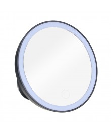 Зеркало с LED-подсветкой, 4xAAA, USB-провод, пластик, стекло, d15см