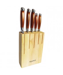 Набор ножей Alpenkok AK-2101 6 пр. на деревянной подставке (нерж.сталь) (6) оптом. Набор кухонных ножей в Новосибирске оптом. Кухонные ножи в Новосибирске большой ассортимент