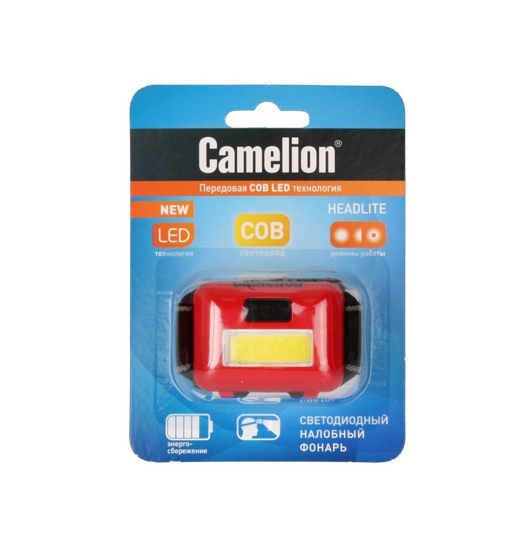 Фонарь  Camelion LED 5357 (фонарь налобн., красн, 1Вт COB LED, 3реж., 3хААА, пласт, блист.)