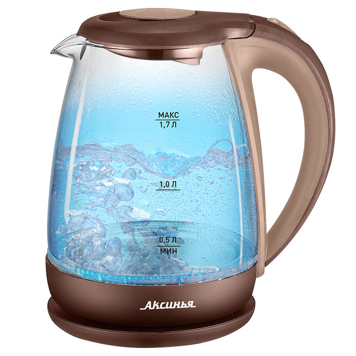 Чайник  АКСИНЬЯ КС-1040 стекл, беж с коричнев 2,2кВт, 1,7 л (12/уп)