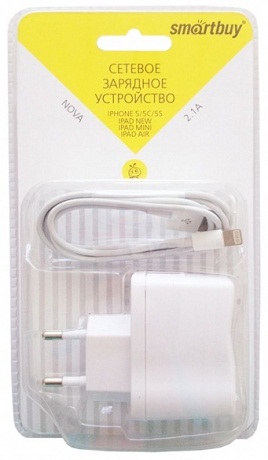 Зар уст SmartBuy NOVA, сетевое 2.1А, кабель 8pin для iPhone 5/6/iPad Mini/iPad Air (SBP-1150)
