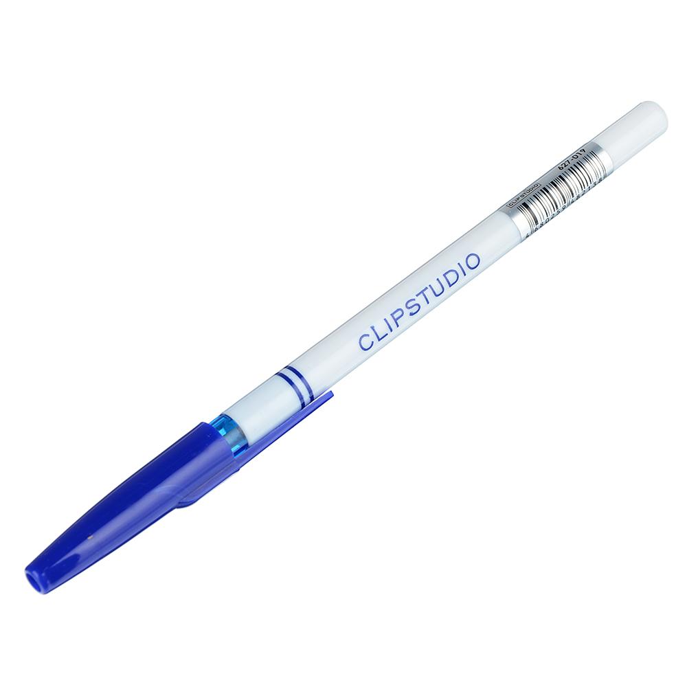 Ручка шариковая ClipStudio синяя, с белым корпусом, линия 0,7 мм, с индивидуальной маркиро 50шт/уп