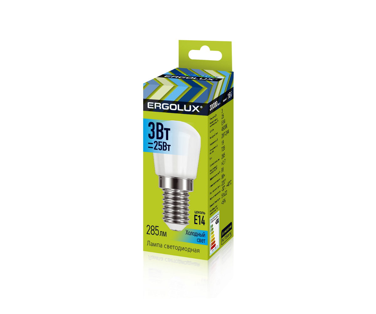 Эл. лампа светодиодная Ergolux LED-T26-3W-E14-4K ( 3Вт E 4500K 220-240В, для холод. и швейн. маш.)
