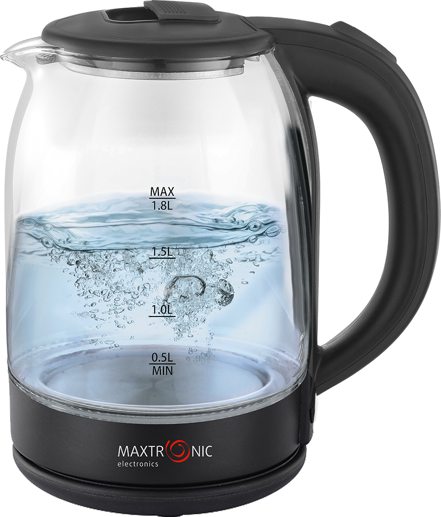 Чайник MAXTRONIC MAX-405 стекл, чёрн (1,8 кВт, 1,8 л) (12/уп)