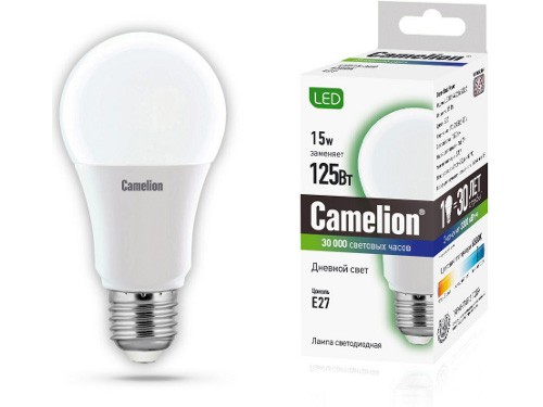 Эл. лампа светодиодная Camelion LED-A60-15W-/865/E27(Лон 15Вт 220В, аналог 125Вт) уп.1/10/100