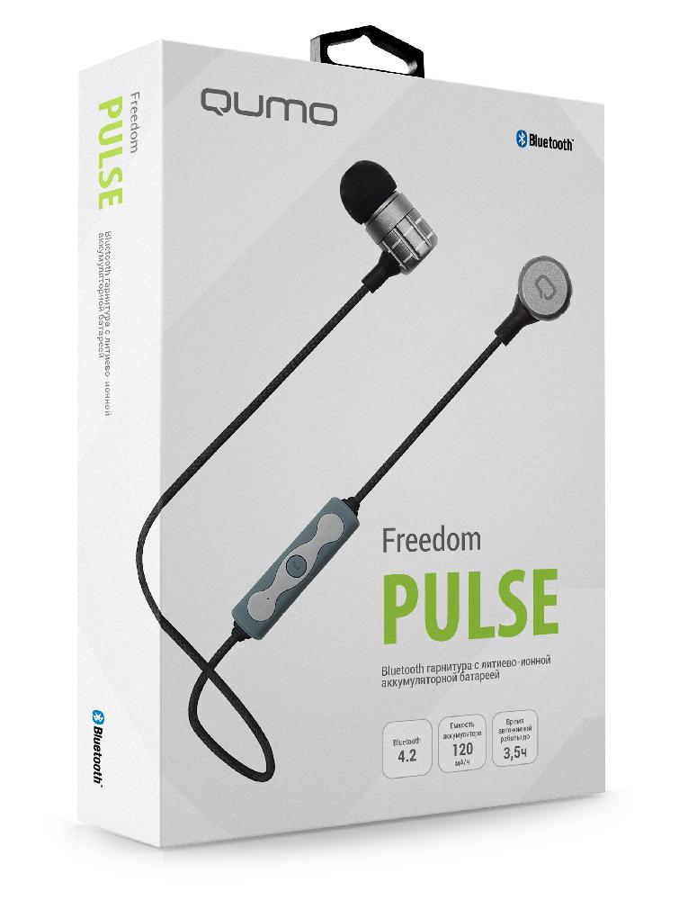 гарнитура QUMO Freedom Pulse (BT-0016) чёрн, затычки, Bluetooth 4.2, 70мА-ч