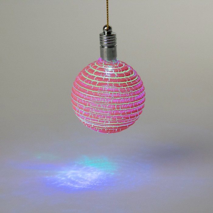 Игрушка световая "Елочный шар ребристый" (батарейки в комплекте) 5 см, 1 LED, RGB, КРАСНЫЙ   236155