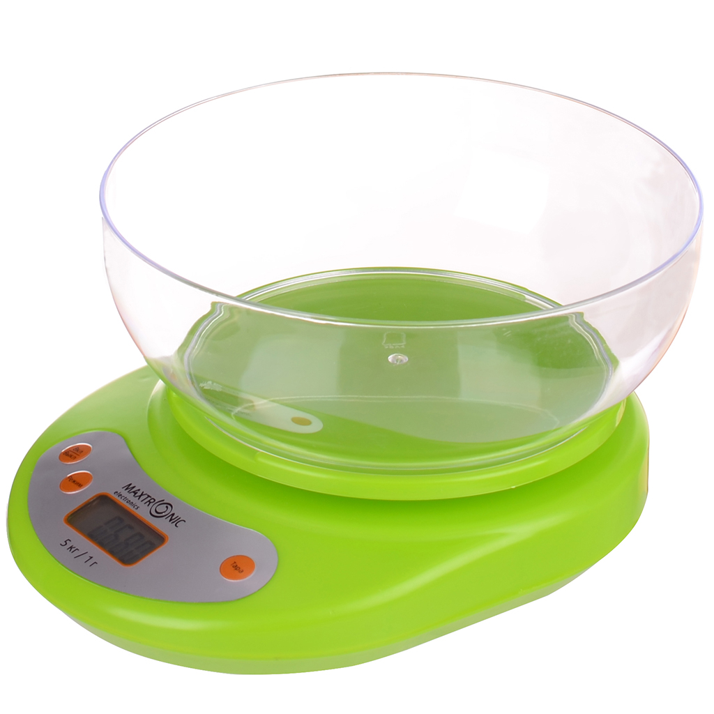 Весы кухонные MAXTRONIC MAX-1811B зелёные (кругл с чашей, электронные, 5 кг/1г) 24/уп