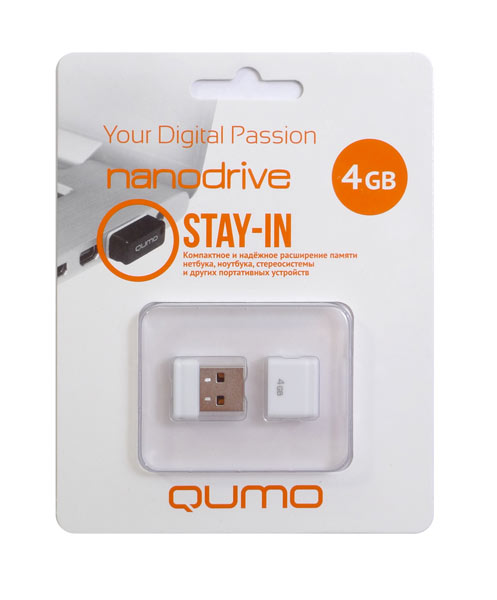 USB2.0 FlashDrives 4Gb QUMO Nano White белый