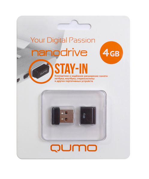 USB2.0 FlashDrives 4Gb QUMO Nano Black чёрный
