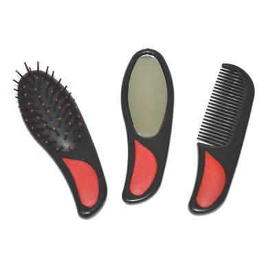 Набор для ухода за волосами (расческа массажная, гребень, зеркало), 14см, пластик