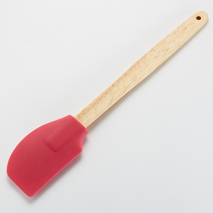 Лопатка силиконовая  РК-4100  т. розовая с дерев ручкой "ЗАБАВА" 29,5см