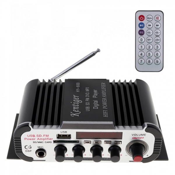 Усилитель звука HY600 (2х20Вт, USB, TF, FM, пит 12V)