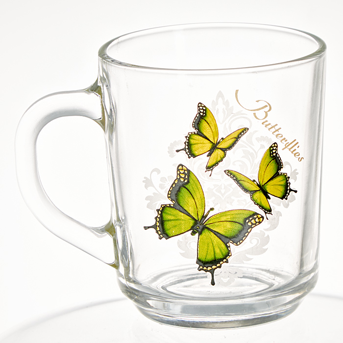 Кружка  стекло 250мл "Бабочки" (12шт/уп) ДСГ55029188