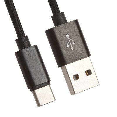 Кабель USB-Micro USB, плоский в оплетке, PVC, 1.5м, черный