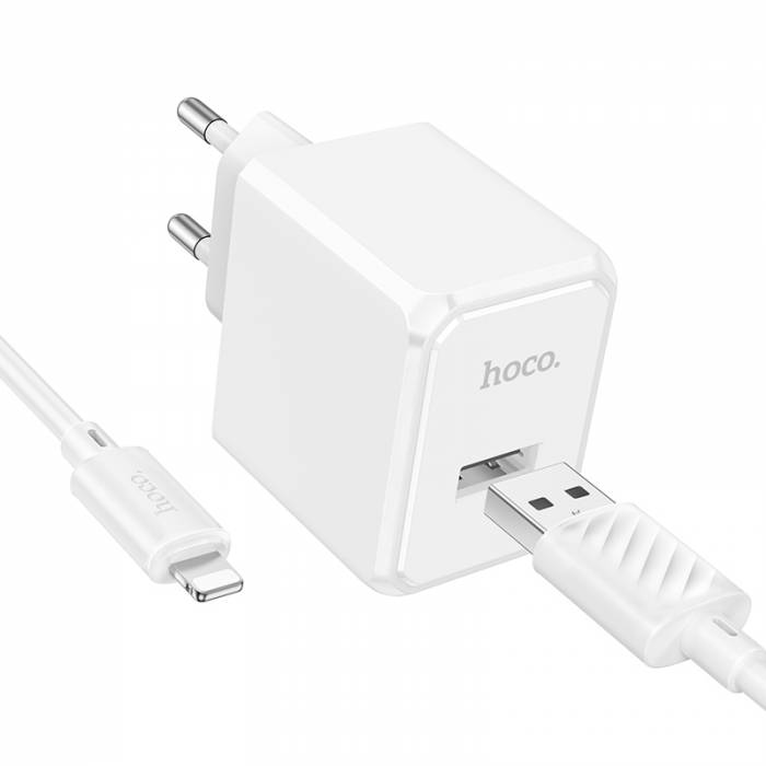 Блок пит USB сетевой  HOCO CS11A + кабель Lightning Белый (1хUSB, 2.1А)