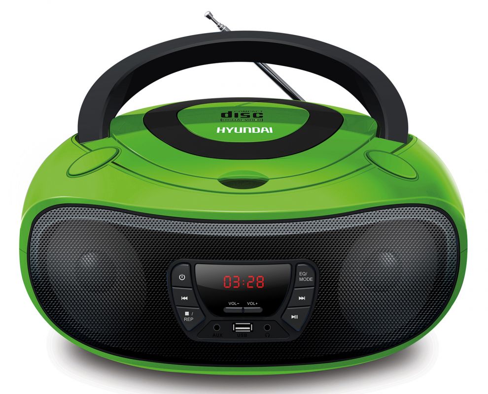 Магнитола Hyundai H-PCD260 зеленый/черный (4Вт CD/CDRW MP3 FM(dig) USB/SD/MMC/microSD)