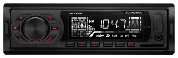 Авто магнитола Soundmax SM-CCR3054F черный\R (USB/SD, WMA/MP3 4*45Вт 18FM красная подсветка)