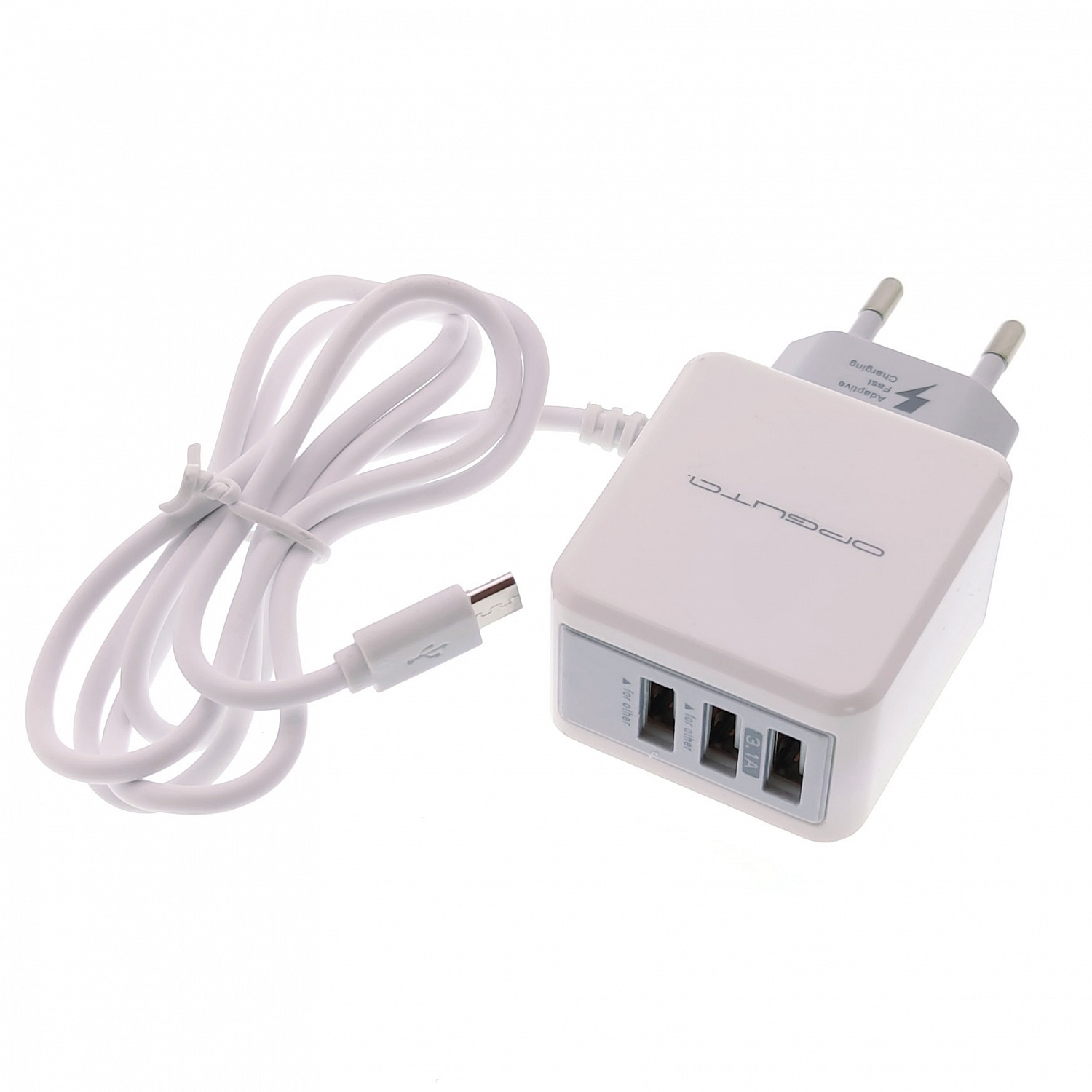 Блок пит USB сетевой  Орбита OT-APU52 белый кабель Micro USB (3*USB, 5В, 2,4A, 80см)