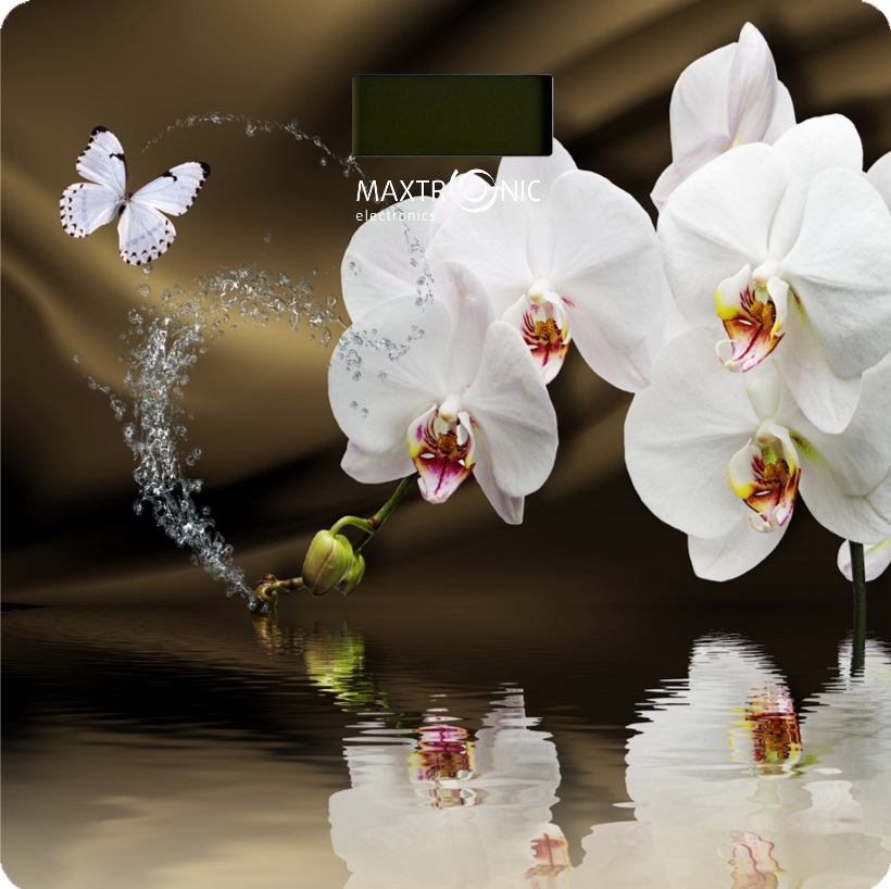 Весы напольные MAXTRONIC MAX-310 Белые орхидеи (электрон, LCD , до 150кг/100г, подар упак) 6/уп