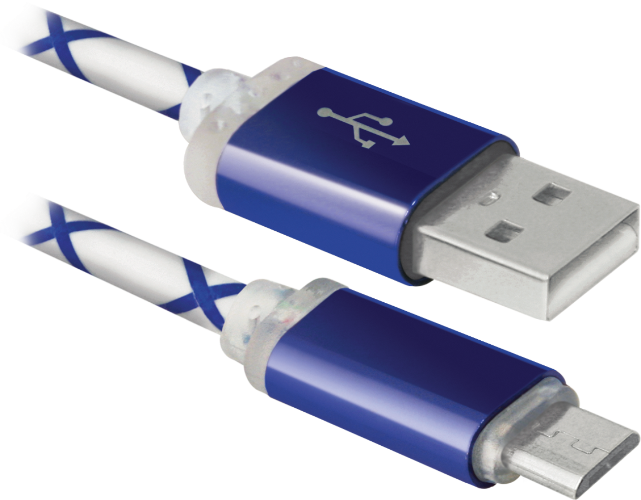Кабель USB08-03LT USB 2.0 голуб. подсветка,LED, AM-MicroBM, 1м DEFENDER