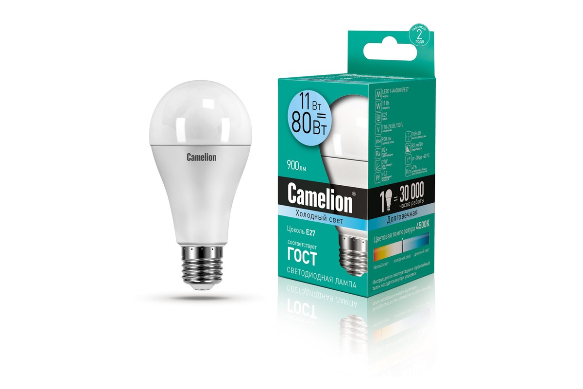 Эл. лампа светодиодная Camelion LED-A60-11W/ELMA-/840/E27(Лон 11Вт 220В, аналог 80Вт) уп.1/10/100