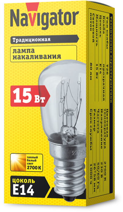 Лампа  для холодильников Navigator 61203 NI-T26-15-230-E14-CL /1/10/200/