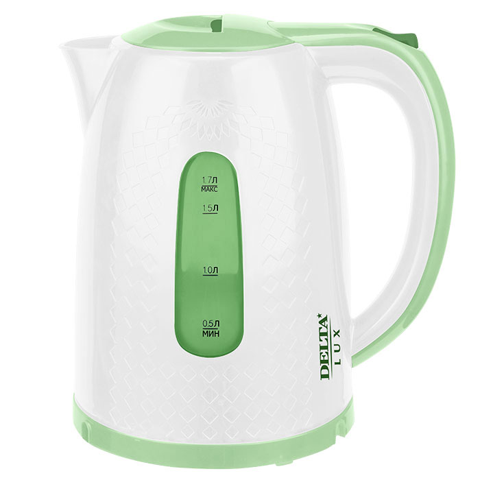 Чайник DELTA LUX DL-1057 бел/зелен, 2200Вт, 1,7л (8/уп)