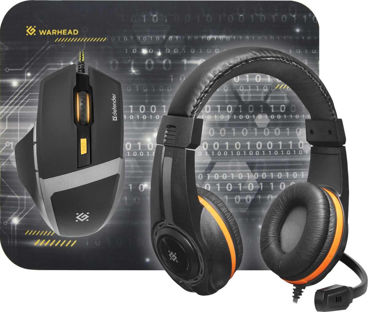 Комплект игровой Defender Warhead MPН-1600 черный мышь +гарнитура+ковер