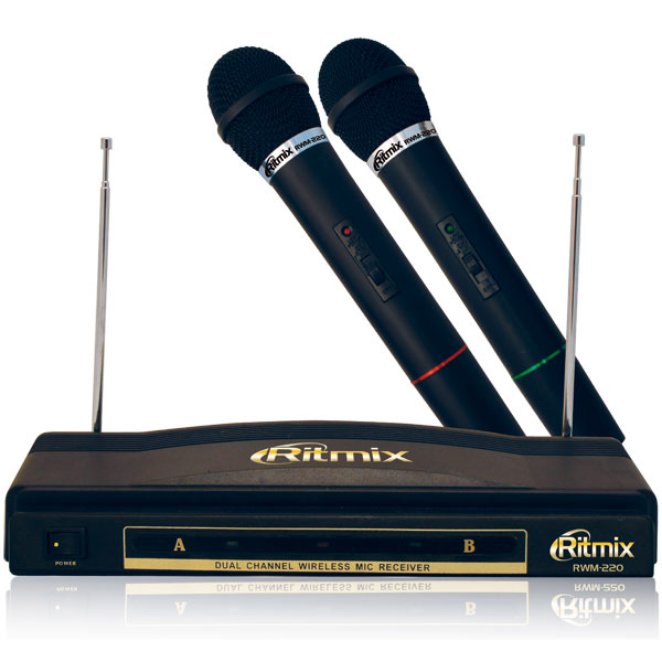 микрофон RITMIX RWM-220 black Безпроводной, 2 микрофона до 30м