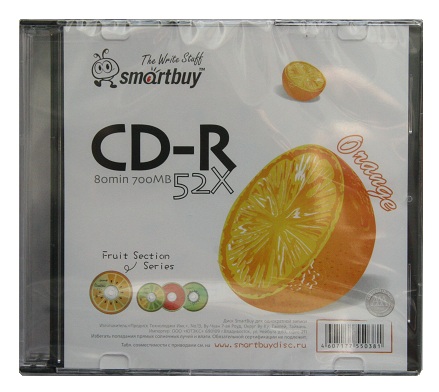 диск Smart Buy CD-R 52x, Slim (5) Fresh-Orange